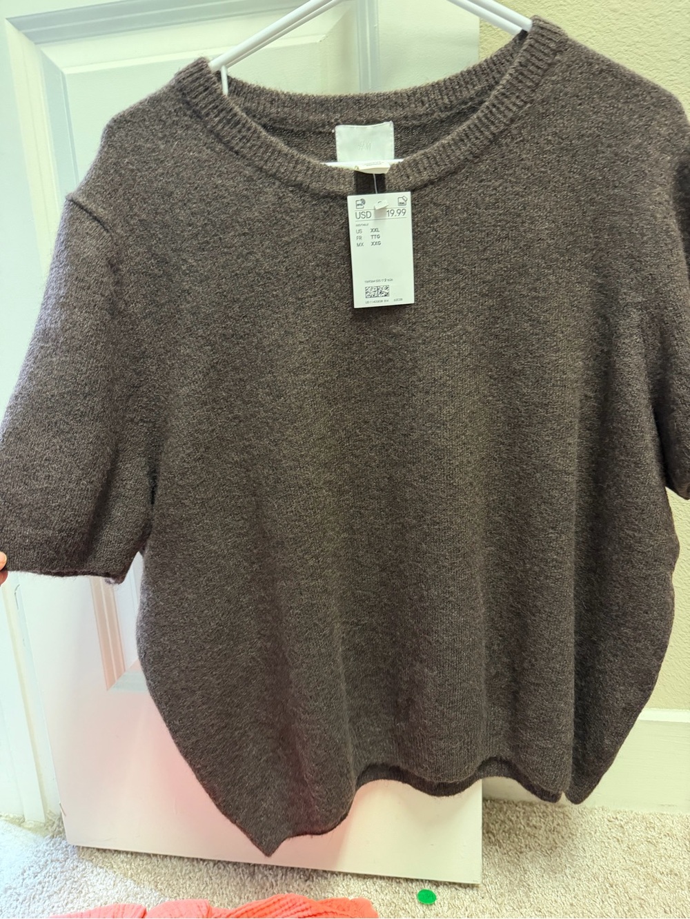 H&M Women's Short-Sleeve Crewneck Sweater in Taupe Brown